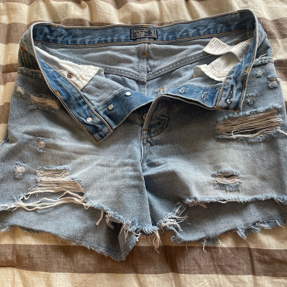 Abercrombie & Fitch High Rise Denim Shorts Size 4 27 Distressed Button Fly Y2K